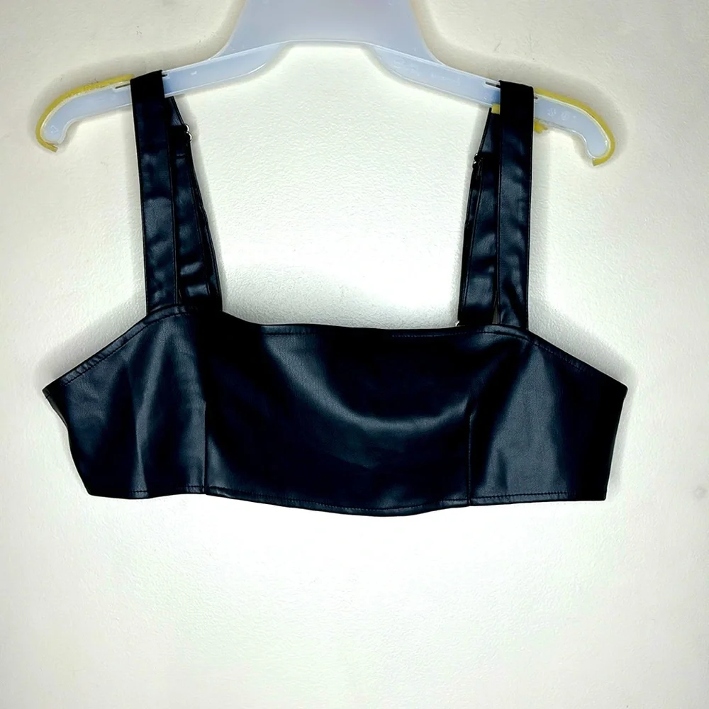 WhoworeWhat | Black Faux Leather Adjustable Bralette | Rebel Undershirt | Biker
